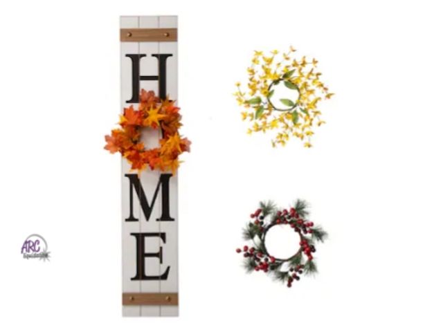 Lot 56-549318 - NEW-BROKEN HOOK-Glitzhome 3.5-ft Happy harvest Free standing decoration Porch sign W/WREATHS