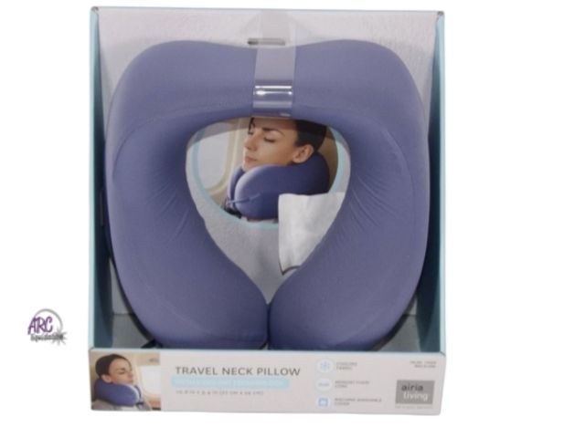 Lot 56-319350 - NEW-NO BOX-Aria living travel neck pillow with cooling technology -10.6" x 9.4"-blue-machine washabl...