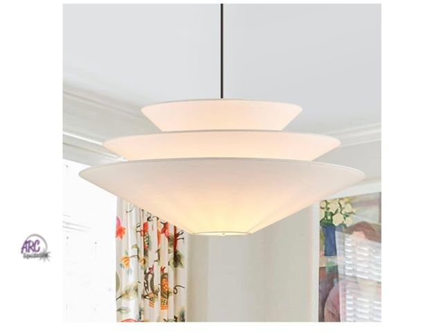 Lot 56-193040 - New 24” Large Off White Linen Fabric Pendant Light 3-Layer Modern Chandelier Adjustable Industrial P...