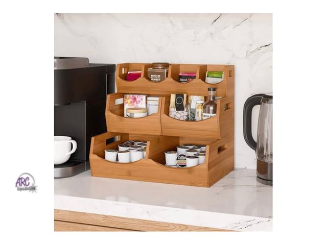 Lot 56-166614 - New BEN &amp; JANE Natural Bamboo Material Stackable Bin Organizer with Removable Dividers - 4 Piece