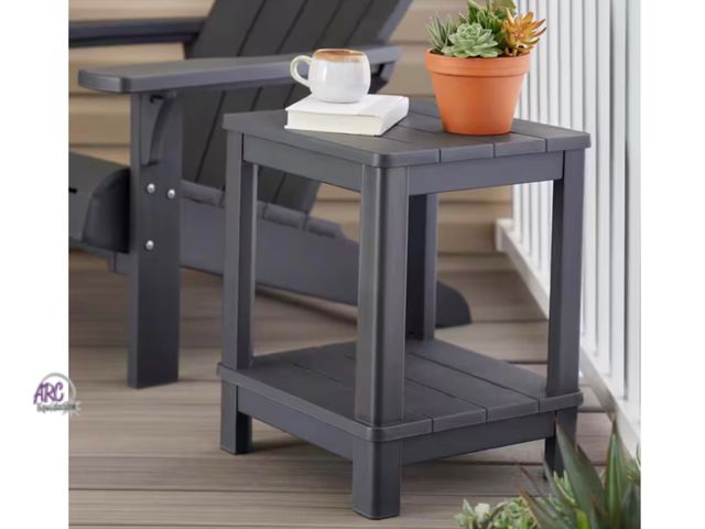 Lot 56-142064 - New in Box Deluxe 20 in. Resin Graphite Square Patio Side Table With Storage