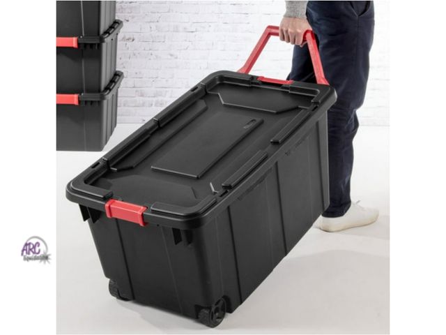 Lot 56-763151 - New Sterilite 40 Gal Wheeled Industrial Tote Stackable Bin with Latch Lid