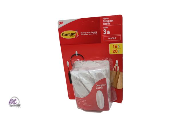 Lot 56-454261 - New Open Package - 16 Hooks - 20 Velcro Strips - 3M Command Medium Designer Hook