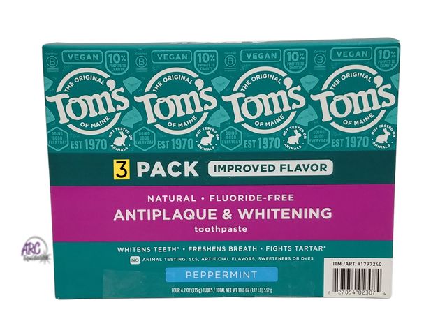 Lot 56-453361 - Open Box - 4.7 oz, 3-pack - Peppermint - Tom's of Maine Antiplaque and Whitening Toothpaste