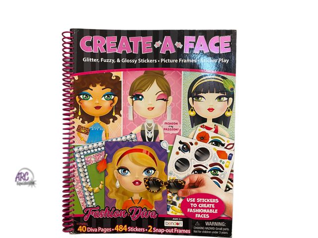 Lot 56-312230 - New, Create a face, fashion diva, 40 diva pages, 484 stickers, 2 snap out frames