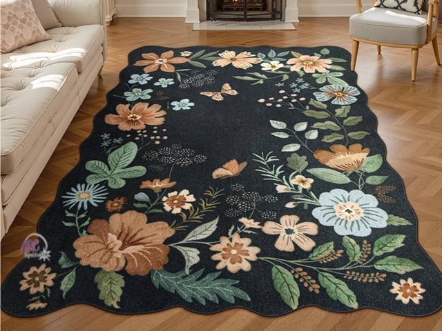 Lot 56-557618 - NEW-Lahome Floral Rugs for Living Room, 5x7 Area Rugs Ultra-Thin Soft Washable Rug