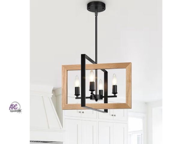 Lot 56-631850 - New - 17" Farmhouse Real Wood Chandelier, No Assembly Required 4-Light Rustic Dining Room Light Fixt...