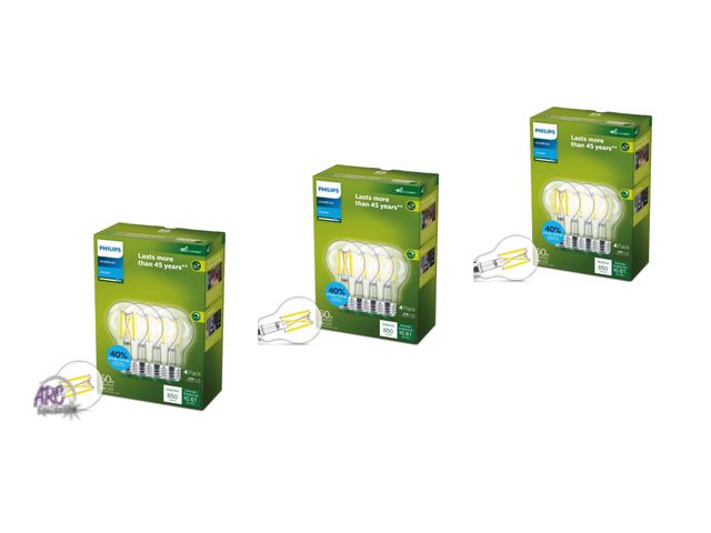 Lot 56-118024 - New Lot of 3 Philips Ultra Efficient LED 60-Watt A19 Light Bulb, Daylight, Clear, Dimmable, E26 Base...