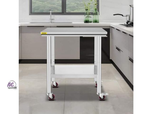 Lot 56-620250 - New VEVOR
Commercial Prep Table 29.9 x 23.6 in. Stainless Steel Table with Casters Kitchen Utility T...