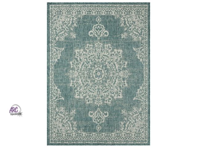 Lot 56-275451 - New Nicole Miller New York Patio Country Azalea Transitional Medallion Indoor/Outdoor Area Rug, Blue...