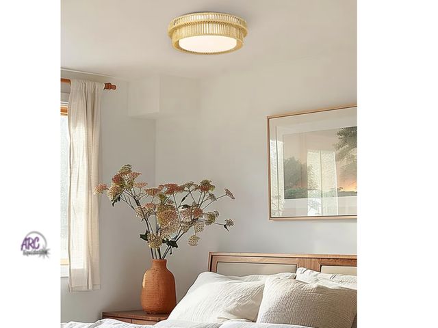 Lot 56-324251 - New in box Boho Light Fixtures Ceiling 15W LED, HWH 13" Woven Rattan Flush Mount Ceiling Light, Hand...
