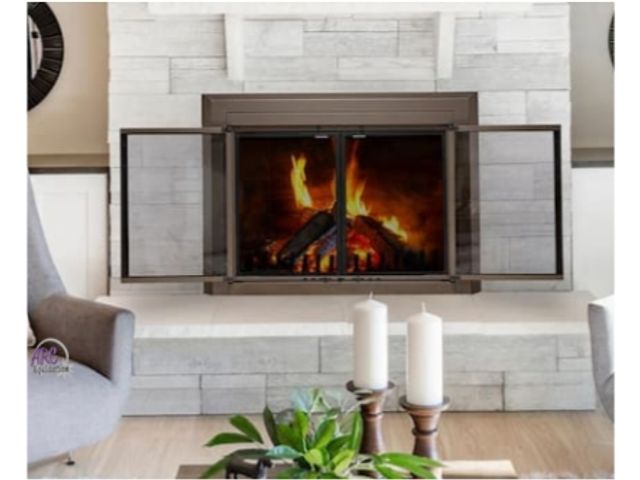 Lot 56-781938 - New in box. Uniflame Large Logan Oil Rubbed Bronze Cabinet-style Fireplace Doors with Smoke Tempered...