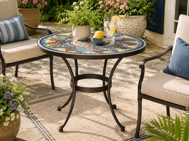 Lot 56-609460 - New Opened Box - Retails $129 Stylewell 28 in. Metal and Glass Mosaic Patio Bistro Table