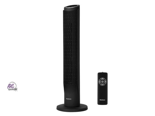 Lot 56-390513 - New Tested &amp; Works Holmes 37" Whisper Force Tower Oscillating Fan with Remote and Base, (Black)