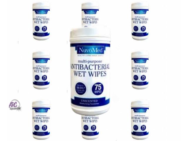 Lot 56-260198 - NEW IN BOX 12 Pack Of NuvoMed Multipurpose Antibacterial Wet Wipes, 75 wipes Per Container (900 Wipe...