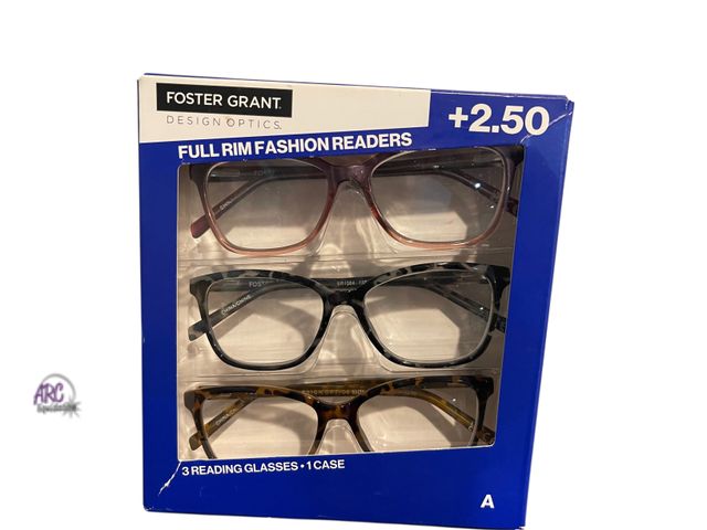 Lot 56-321960 - New 3 pairs  Foster Grant Full Rim Fashion Readers +2.50