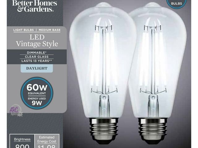 Lot 56-369198 - New,Better Homes &amp; Gardens LED Vintage Light Bulb, ST19 60W Daylight Classic Filament, E26, Dim ...