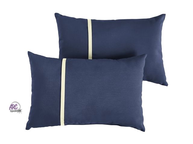 Lot 56-266298 - NEW Set Of 2 Sorra Home Indoor Outdoor Sunbrella Lumbar Pillows Canvas Navy Blue &amp; Natural Ivory
