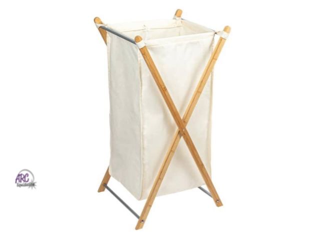 Lot 56-555218 - NEW-X-Frame Natural Bamboo Minimal Rectangle Laundry Room Hamper-TAN