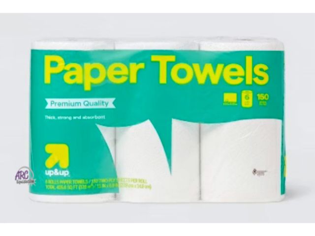 Lot 56-487213 - NEW-TORN PACKAGE-UP &amp; UP paper towels-6 rolls-150 sheets per roll