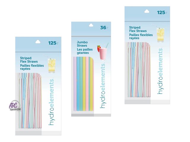 Lot 56-130826 - New Lot of 3 (2 Stripe Flex Straws 125 Count) &amp; (1 Milkshake Straw 36 Count)