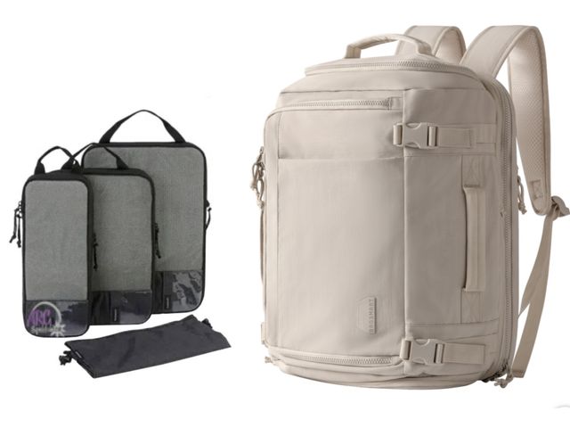 Lot 56-473552 - NEW WITH TAGS Bagsmart 38L Blast Backpack with 4-piece Compression Packing Cubes Retail $65 Expandab...