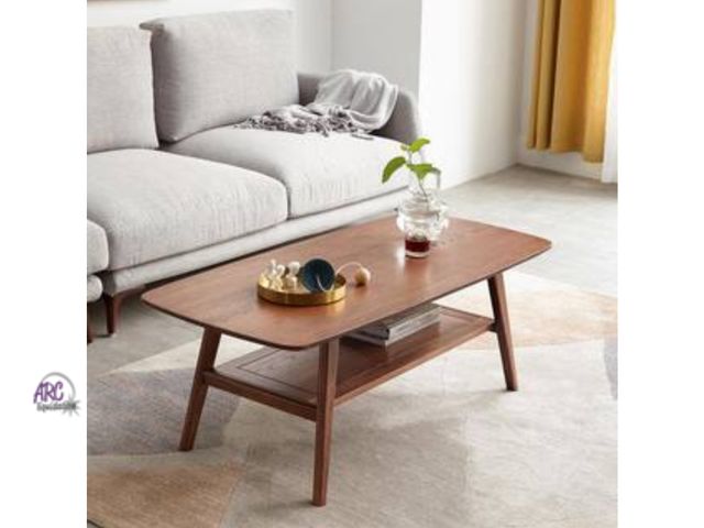 Lot 56-649451 - New opened box - 39.37 in. Walnut Rectangle Oak 100% Solid Wood Low Coffee Table with Storage Shelf