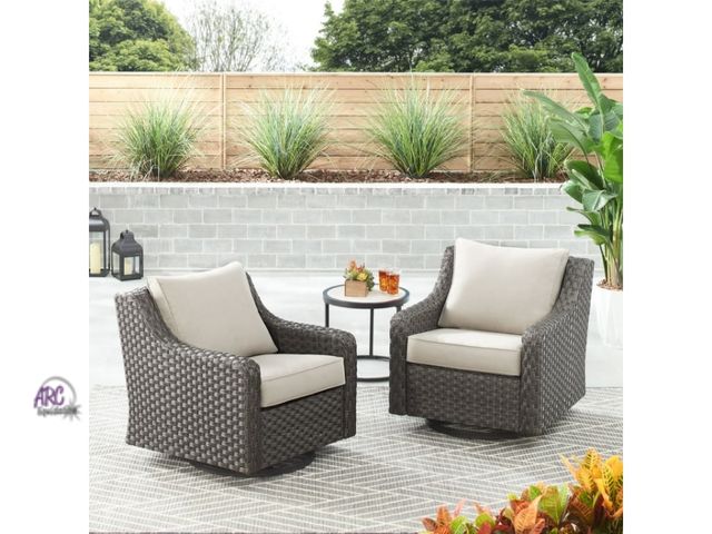 Lot 56-774312 - New in box. Better Homes &amp; Gardens River Oaks Outdoor Swivel Gliders with Patio Covers, Set of 2