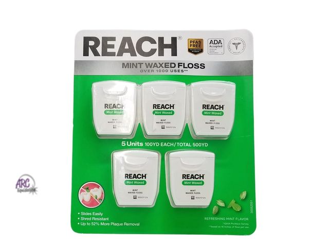 Lot 56-222061 - New In Package - 5 Count Reach Mint Waxed Floss 5 Units 100YD Each/ Total 500YD