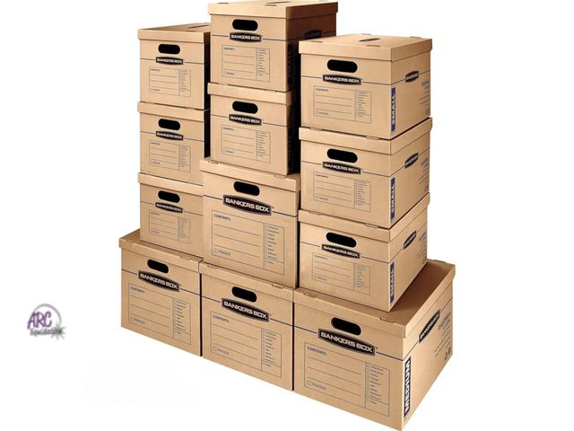 Lot 56-591398 - NEW-Bankers Box Classic Moving Box 12 Pack Kit, Reinforced Handles, Tape-Free Assembly, Box with Lid...