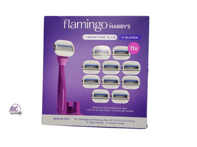 Lot 56-462561 - New Open Package -  11 Cartridges + 1 Handle - Flamingo by Harry's Moisture Plus Razor Set