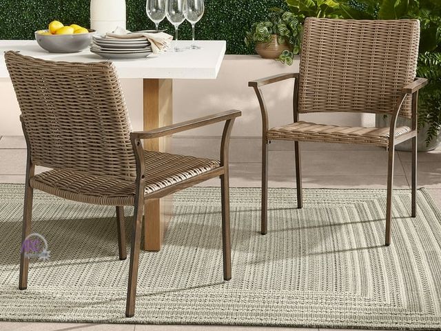 Lot 56-760351 - New in box. 2pk Better Homes &amp; Gardens Bellamy Outdoor Patio Dining Chairs, Tan Wicker