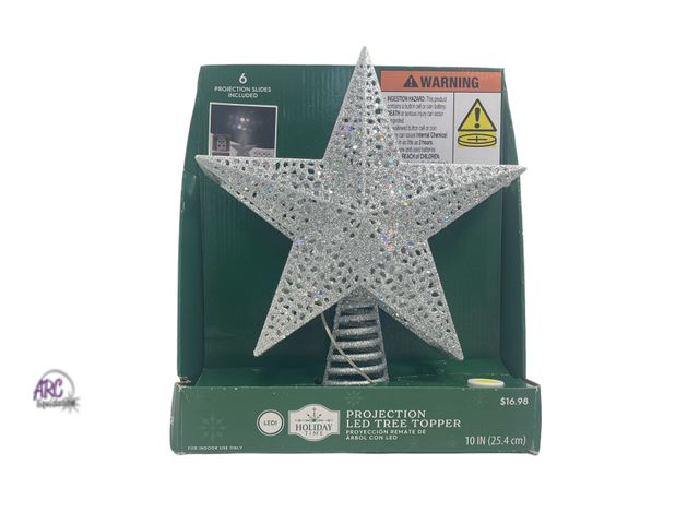Lot 56-290230 - NEW Holiday Time Projection LED Silver Tree Topper. This product is a 10-inch (25.4 cm) star-shaped ...