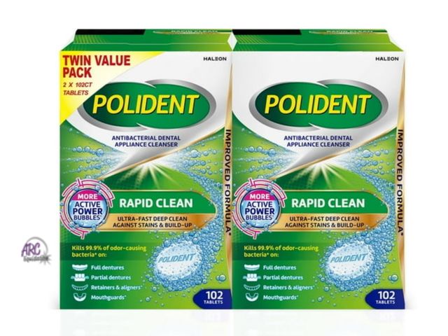 Lot 56-622364 - New - Polident Rapid Clean Dental Cleanser Tablets, 102 ct. 2 pk. 204 total tablets. Exp: 2029/01/31