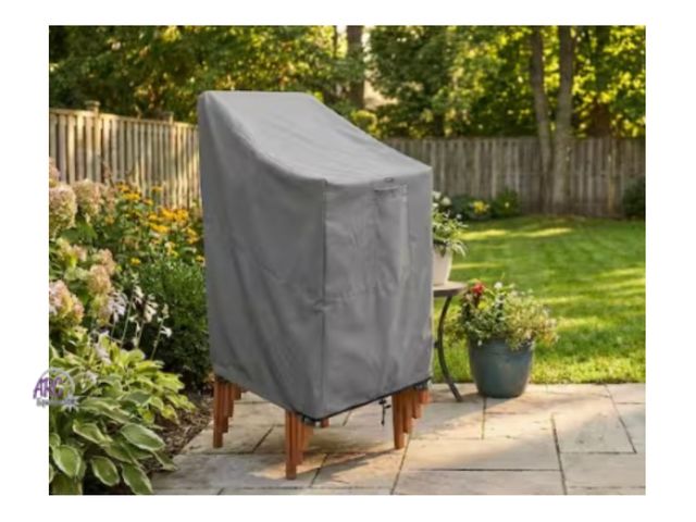Lot 56-450760 - New - See Pic for Coverage Dimensions - Outdoor Stackable Stack Chair Cover - Grey