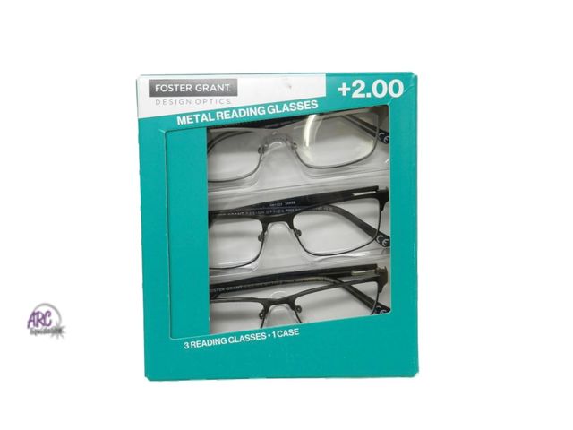 Lot 56-111122 - New Design Optics Foster Grant Kyne Full Metal Square Reading Glasses 3 Pack +2.00