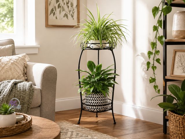 Lot 56-488464 - New in Box -  (27.16 in. H. ) - Heavy Duty Metal Plant Stand with 2 Tier for Indoor Outdoor Planter ...