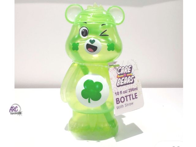 Lot 56-324860 - New lot of 7 Care Bears Good Luck Bear Drinkware Green with Lid and Straw 10oz (NEW)