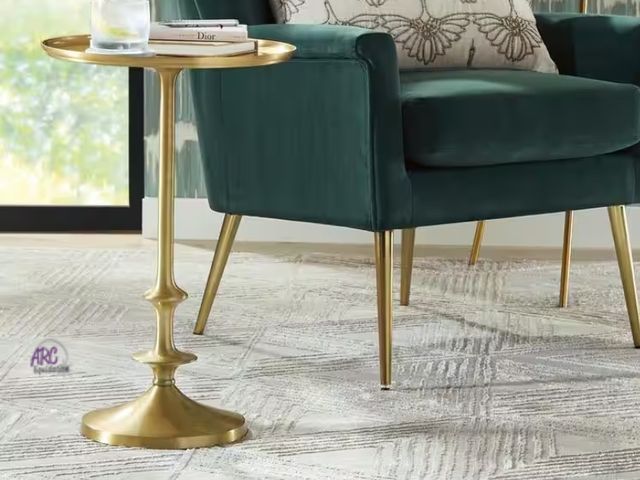 Lot 56-870235 - New - Home Decorators Collection
Bellkirk Round Gold Metal Accent Table (14.5 in. W x 22.25 in. H)