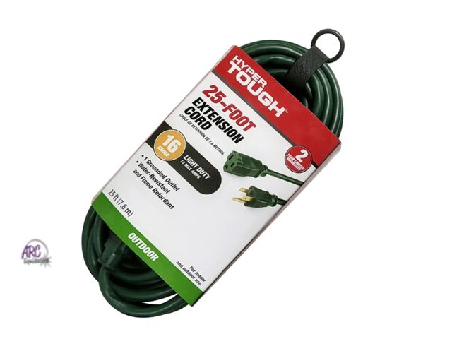 Lot 56-114724 - New Hyper Tough 25 ft 16AWG 3-Prong Green Single Outlet Outdoor Extension Cord, 13 Amps