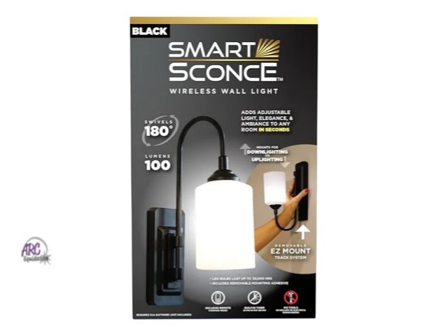 Lot 56-392213 - New, open box,Smart Sconce Black - Dimmable Wireless Wall Light w/Universal Remote - Battery Operate...