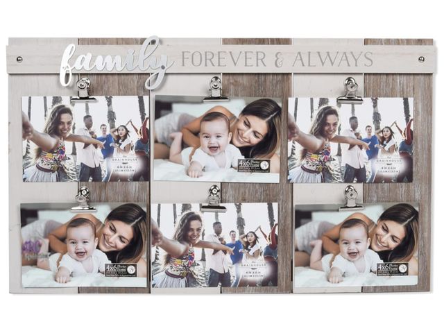 Lot 56-224318 - NEW 6 Photo Opening Family Forever Always Sentiment Collage Picture Frame with Metal Word