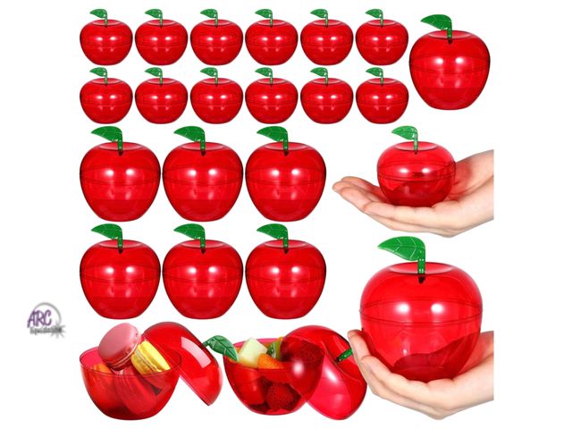 Lot 56-608128 - New - 48 Pcs Plastic Apple Container Bulk 2 Size Red Candy Boxes