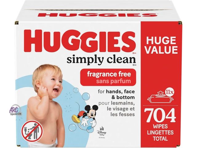 Lot 56-504624 - NEW-huggies Simply Clean Unscented Baby Diaper Wipes, 11 Flip-Top Packs (704 Wipes Total)