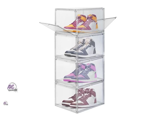 Lot 56-196040 - New Lot of 4 Stackable Shoe Box &amp; Organizers, Clear