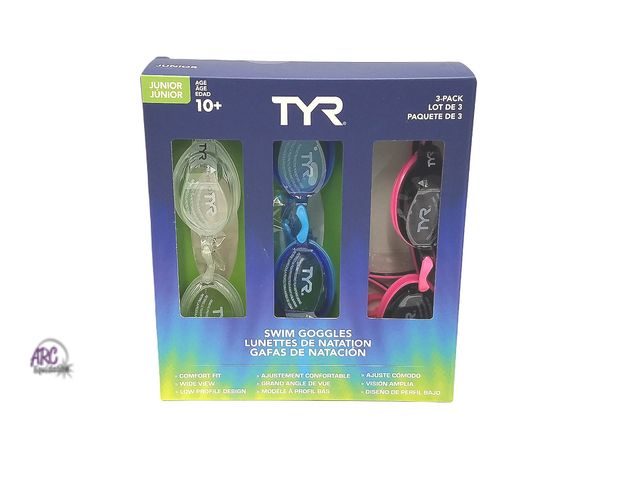 Lot 56-490164 - New Open Box - TYR 3 Pack - Swim Goggles - Age 10+