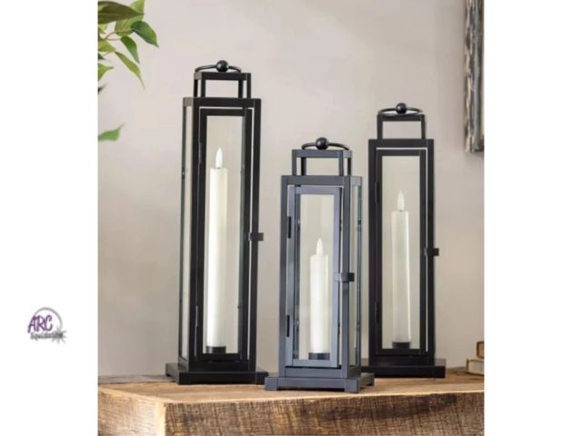 Lot 56-299814 - NEW Evergreen Tower Lantern, LED Tapered Candle, 3-Pack/ Black