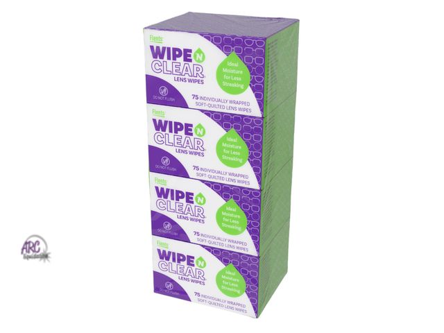 Lot 56-375665 - NEW Flents Wipe 'N Clear Lens Wipes, 4 Boxes, 75 Wipes Each Box 300 total