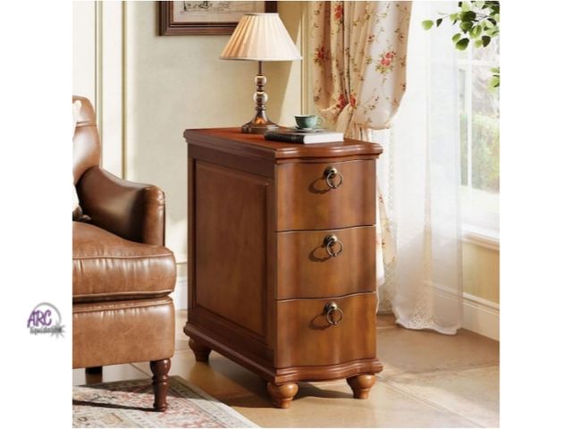 Lot 56-754560 - New in box. Kerlin 23.62" in. W Walnut Brown Fully Assembled Rectangle Wood End Side Bedside 3-Drawe...