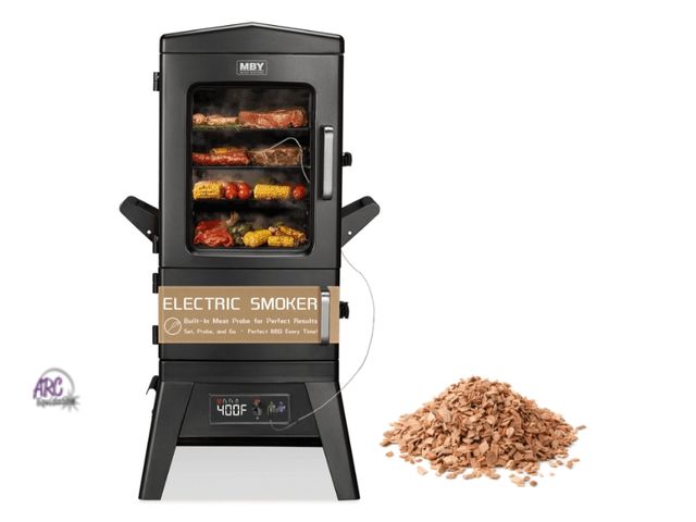 Lot 56-772251 - New in box. Small dent on top 40" Electric Smoker Grill, Black – Vertical BBQ Smoker with 633 Sq In ...